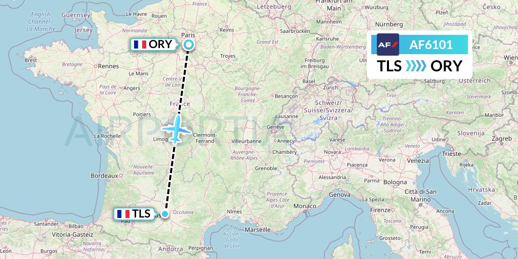 AF6101 Air France Flight Map: Toulouse to Paris