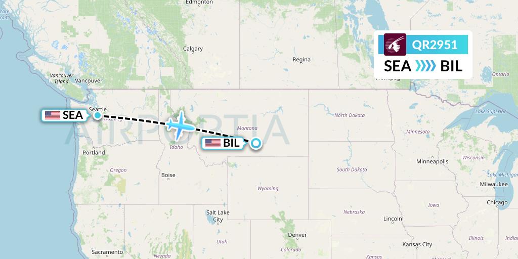 QR2951 Qatar Airways Flight Map: Seattle to Billings