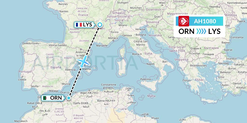 AH1080 Air Algerie Flight Map: Oran to Lyon