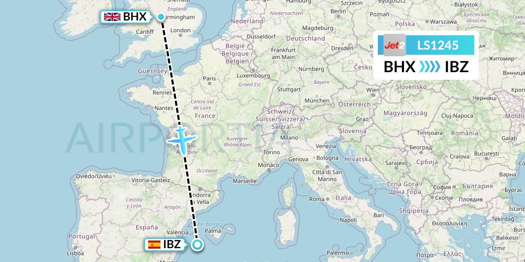 LS1245 Jet2 Flight Map: Birmingham to Ibiza