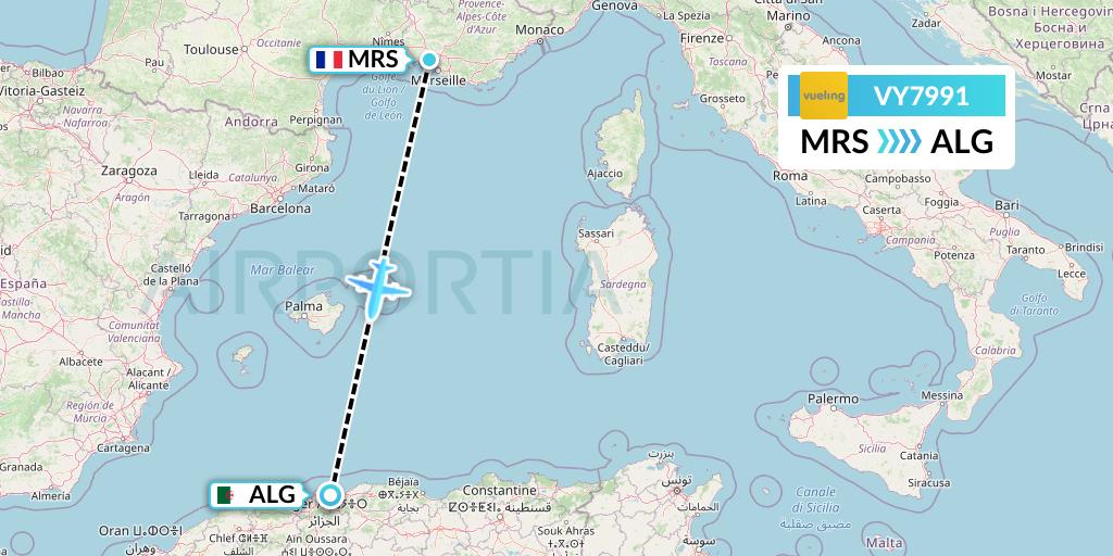 VY7991 Vueling Flight Map: Marseille to Algiers
