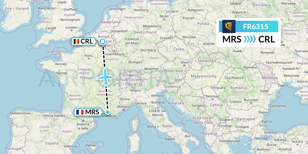 FR6315 Ryanair Flight Map: Marseille to Brussels