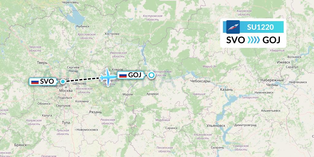 SU1220 Aeroflot Flight Map: Moscow to Nizhny Novgorod