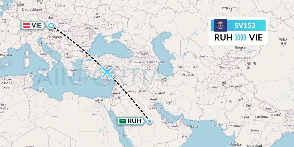SV153 Saudi Arabian Airlines Flight Map: Riyadh to Vienna