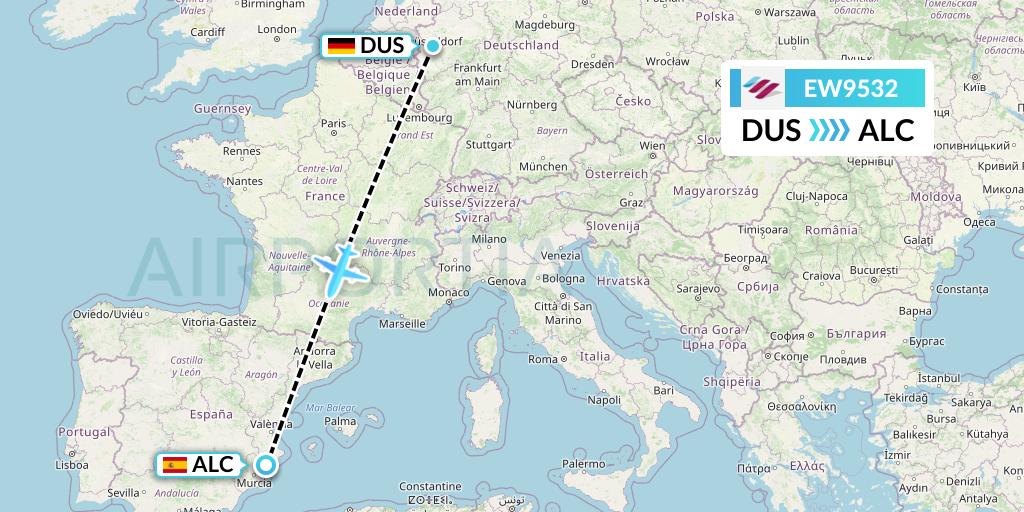 EW9532 Eurowings Flight Map: Dusseldorf to Alicante