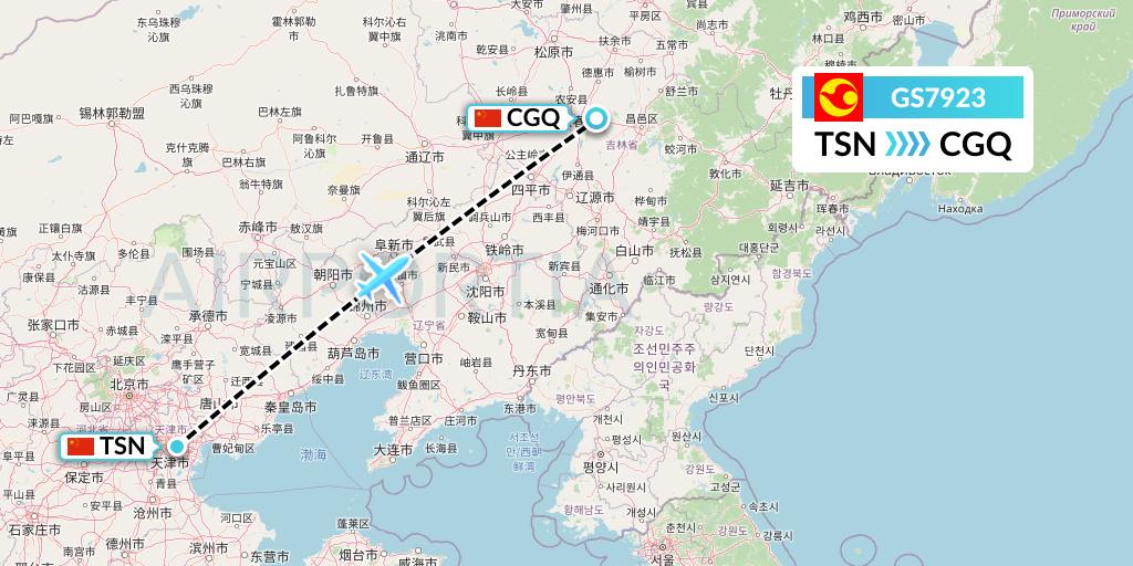 GS7923 Tianjin Airlines Flight Map: Tianjin to Changchun