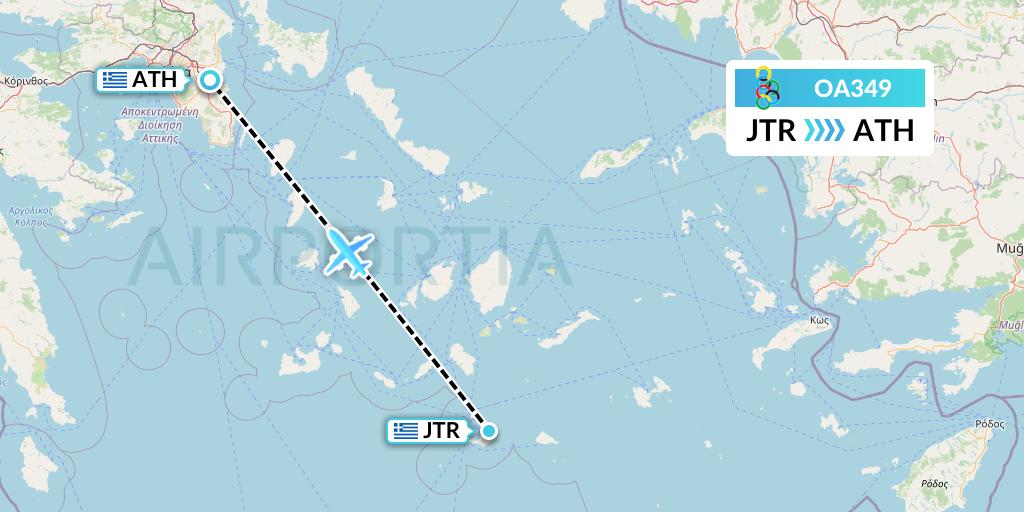 OA349 Olympic Air Flight Map: Santorini to Athens