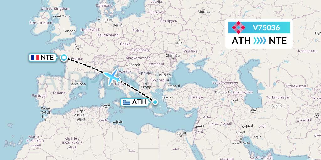 V75036 Volotea Flight Map: Athens to Nantes