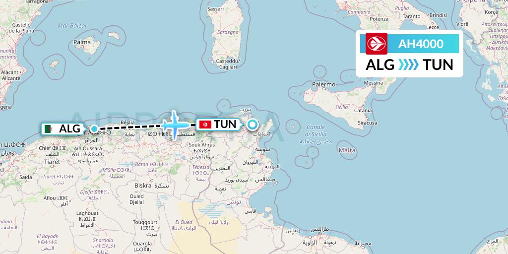 AH4000 Air Algerie Flight Map: Algiers to Tunis