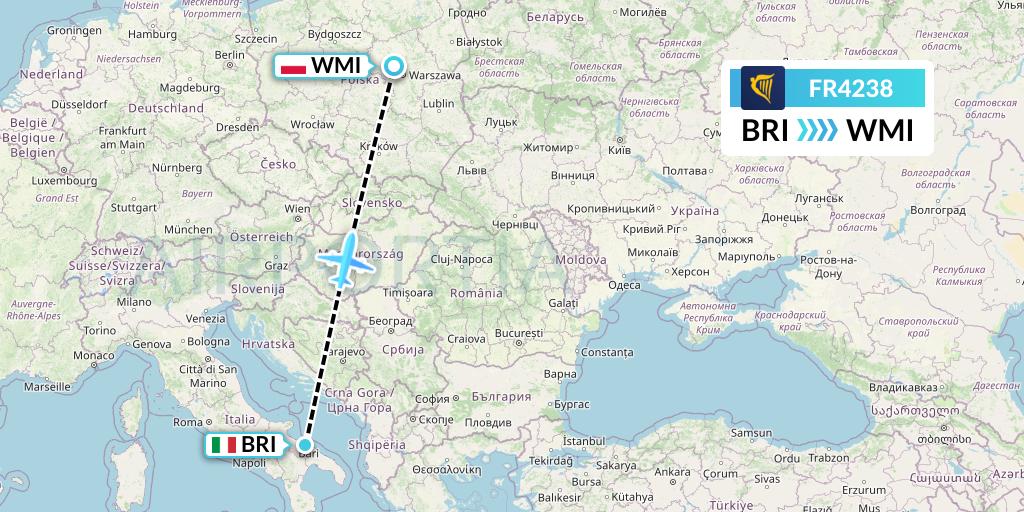 FR4238 Ryanair Flight Map: Bari to Warsaw