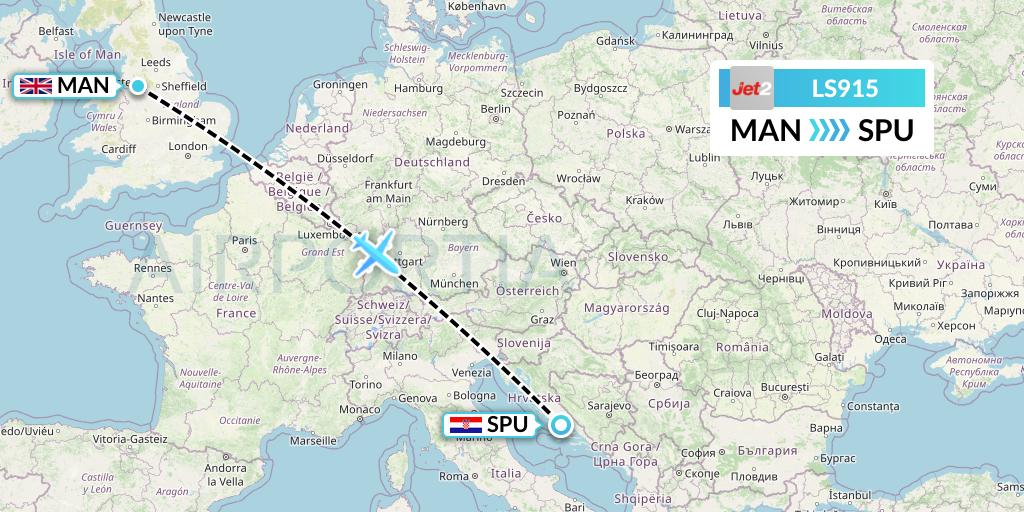 LS915 Jet2 Flight Map: Manchester to Split