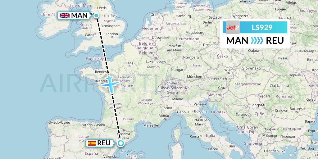 LS929 Jet2 Flight Map: Manchester to Reus