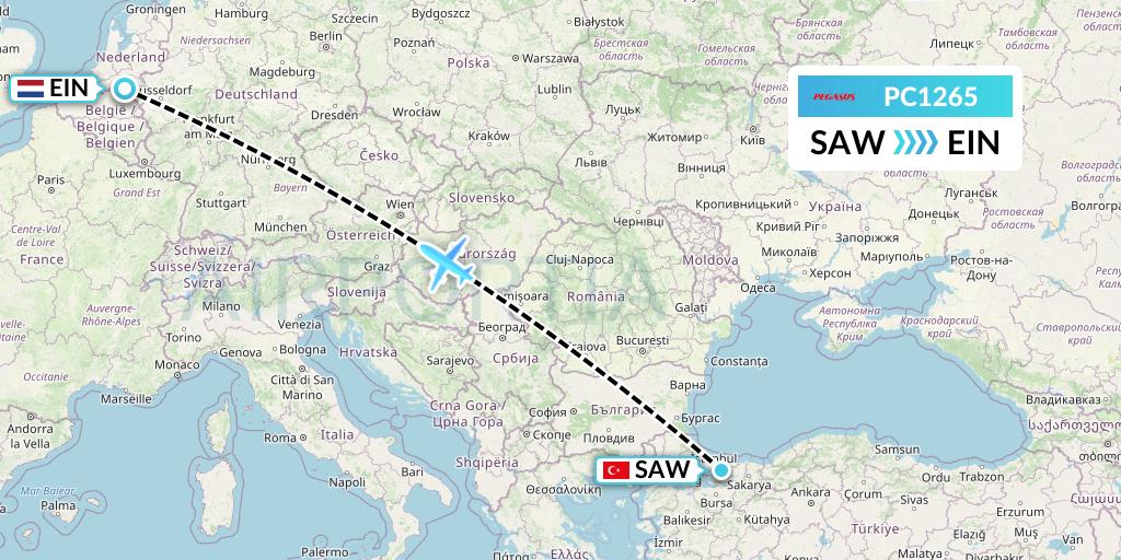 PC1265 Pegasus Airlines Flight Map: Istanbul to Eindhoven