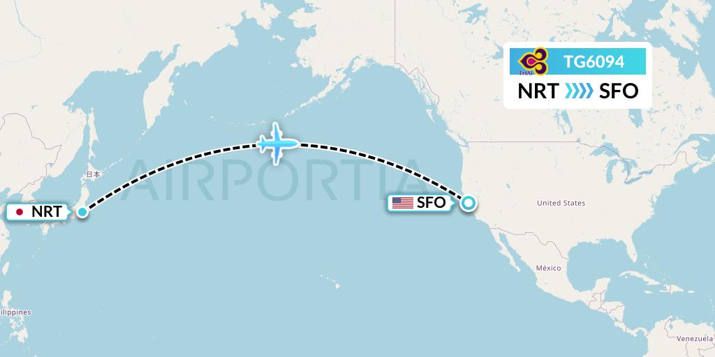TG6094 Thai Airways Flight Map: Tokyo to San Francisco