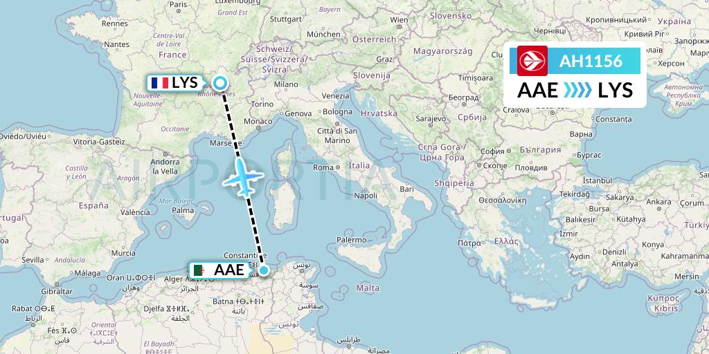 AH1156 Air Algerie Flight Map: Annaba to Lyon