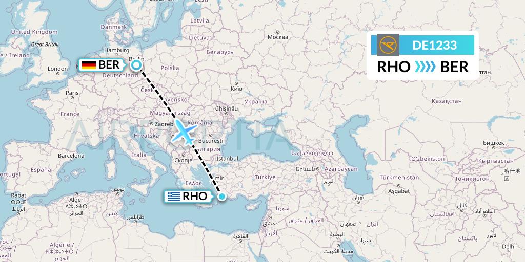 DE1233 Condor Flight Map: Rhodes to Berlin