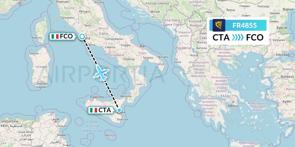FR4855 Ryanair Flight Map: Catania to Rome