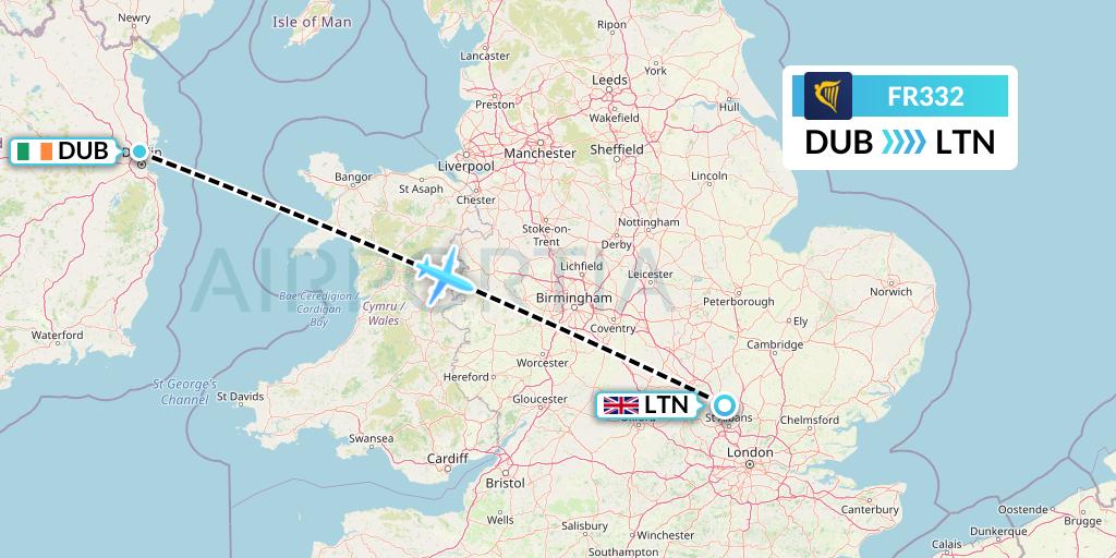 FR332 Ryanair Flight Map: Dublin to London