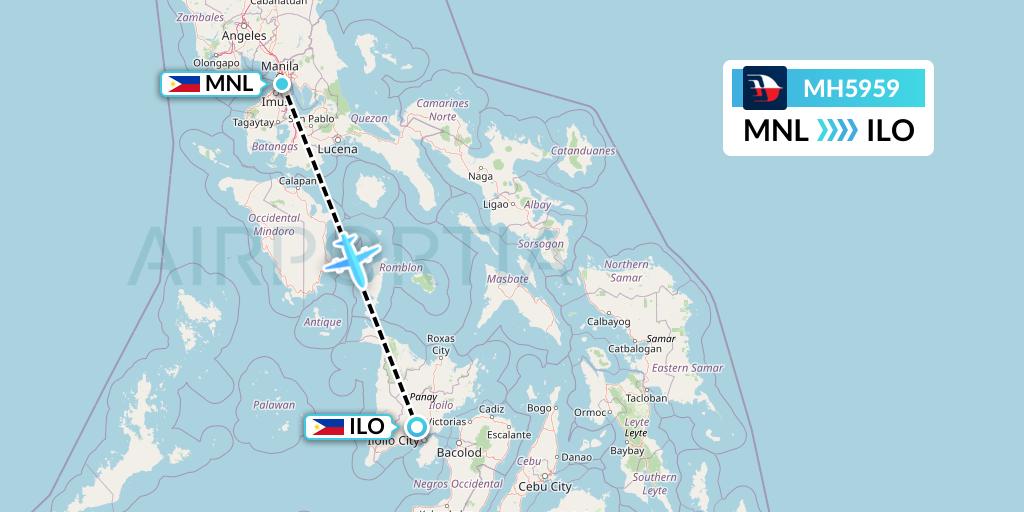 MH5959 Malaysia Airlines Flight Map: Manila to Iloilo