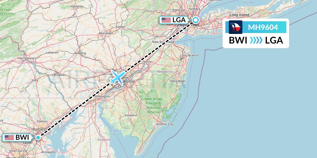 MH9604 Malaysia Airlines Flight Map: Baltimore to New York