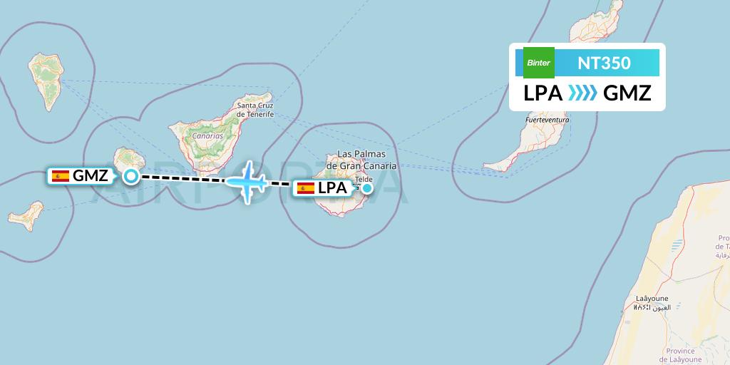 NT350 Binter Canarias Flight Map: Las Palmas to La Gomera