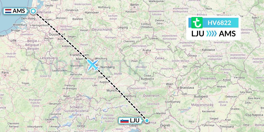 HV6822 Transavia Flight Map: Ljubljana to Amsterdam