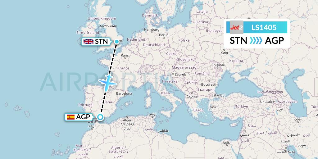 LS1405 Jet2 Flight Map: London to Malaga