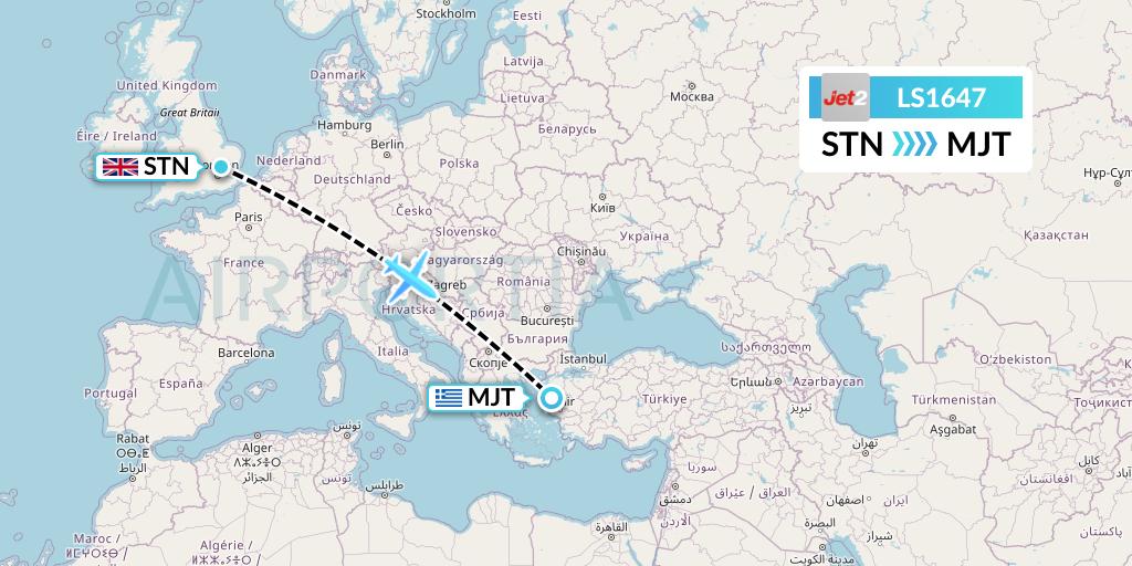 LS1647 Jet2 Flight Map: London to Mytilene