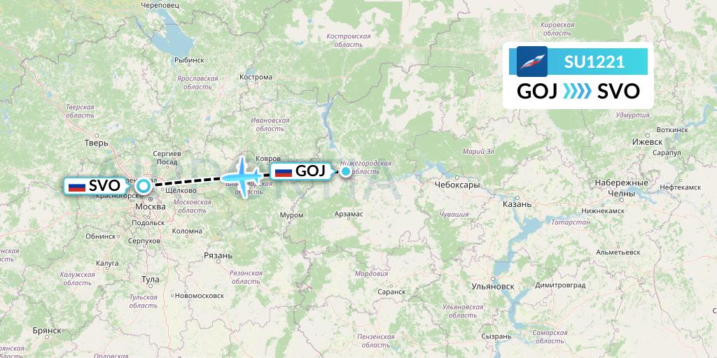 SU1221 Aeroflot Flight Map: Nizhny Novgorod to Moscow