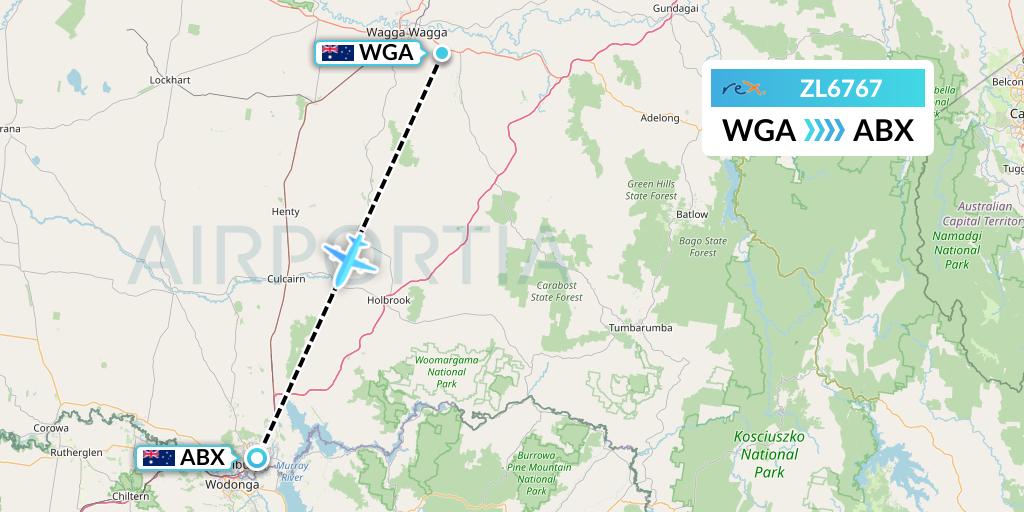 ZL6767 Regional Express Flight Map: Wagga Wagga to Albury