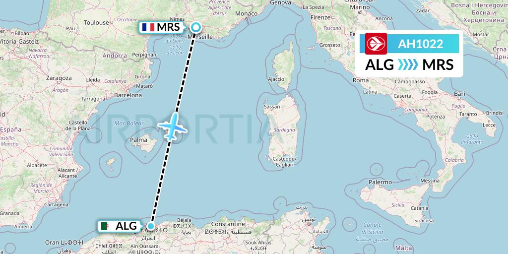 AH1022 Air Algerie Flight Map: Algiers to Marseille