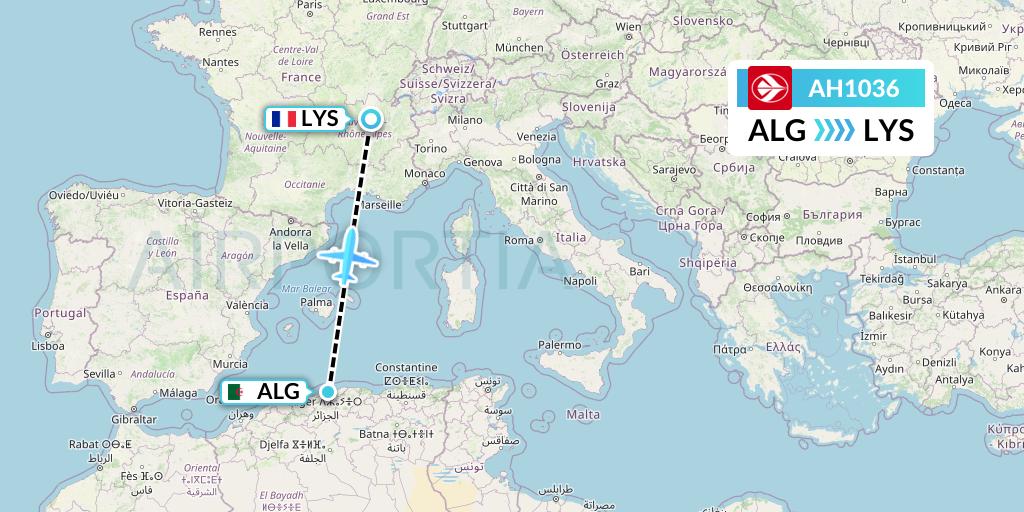AH1036 Air Algerie Flight Map: Algiers to Lyon