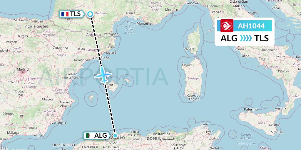 AH1044 Air Algerie Flight Map: Algiers to Toulouse