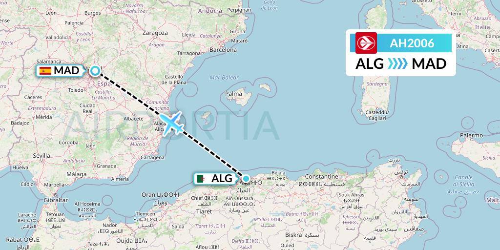 AH2006 Air Algerie Flight Map: Algiers to Madrid