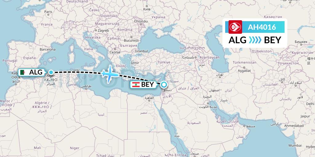 AH4016 Air Algerie Flight Map: Algiers to Beirut
