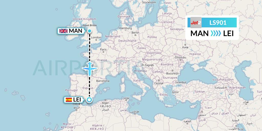 LS901 Jet2 Flight Map: Manchester to Almeria