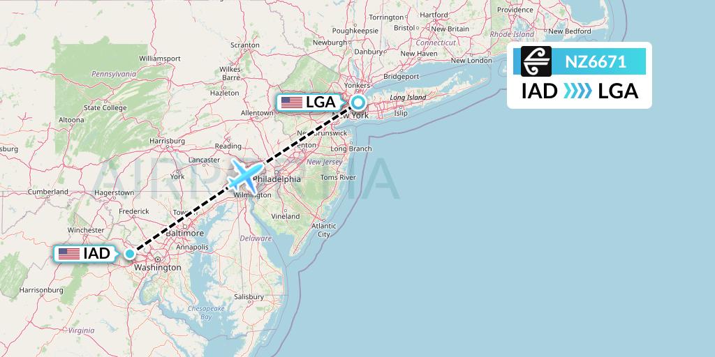 NZ6671 Air New Zealand Flight Map: Washington to New York