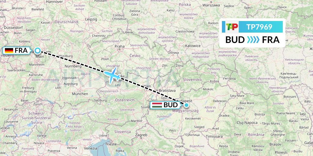 TP7969 TAP Portugal Flight Map: Budapest to Frankfurt