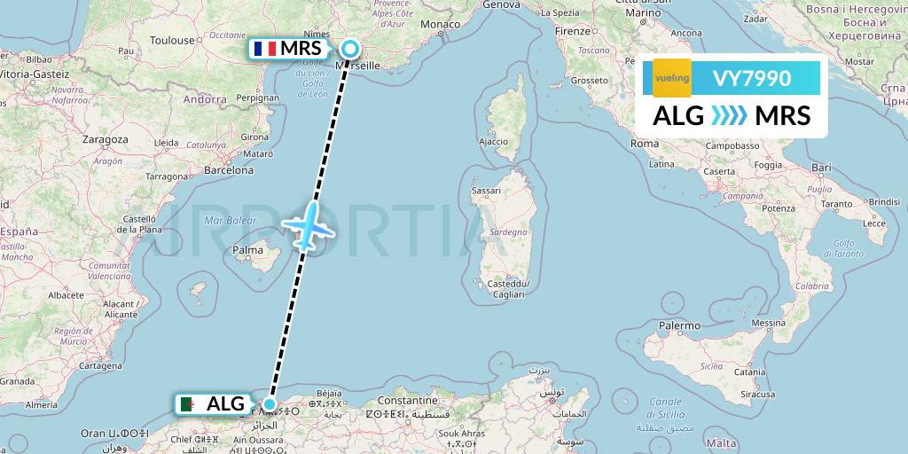 VY7990 Vueling Flight Map: Algiers to Marseille