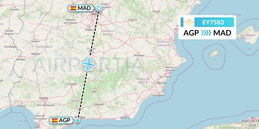 EY7583 Etihad Airways Flight Map: Malaga to Madrid