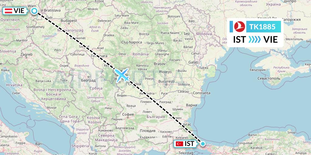 TK1885 Turkish Airlines Flight Map: Istanbul to Vienna