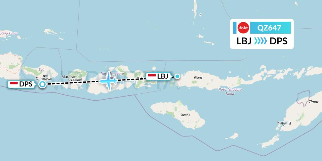 QZ647 Indonesia AirAsia Flight Map: Labuan Bajo to Denpasar