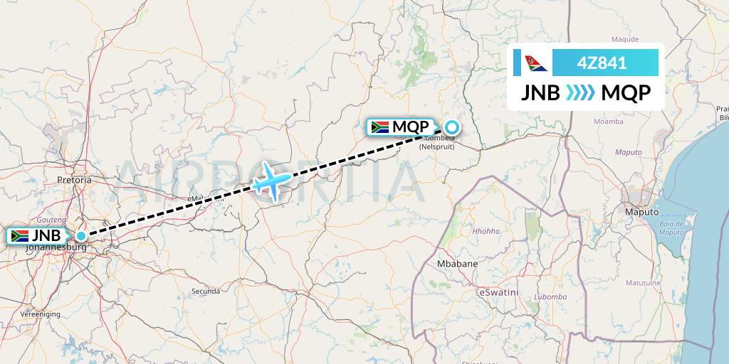 4Z841 Airlink Flight Map: Johannesburg to Nelspruit