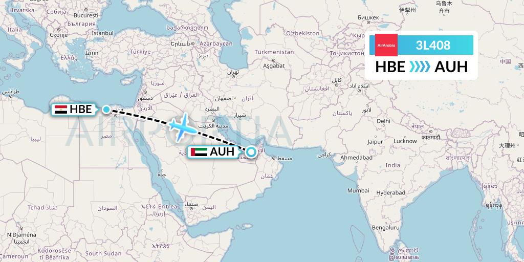 3L408 Air Arabia Abu Dhabi Flight Map: Alexandria to Abu Dhabi