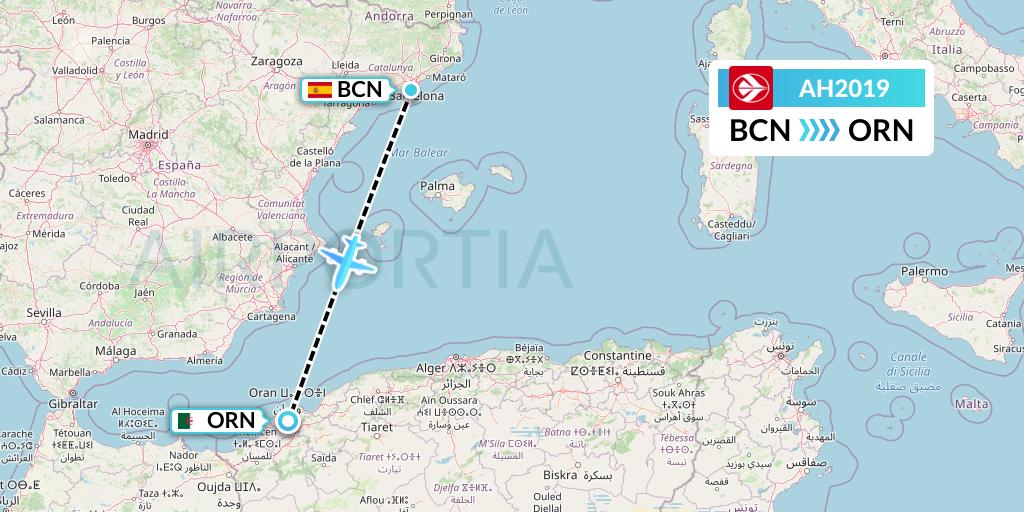 AH2019 Air Algerie Flight Map: Barcelona to Oran