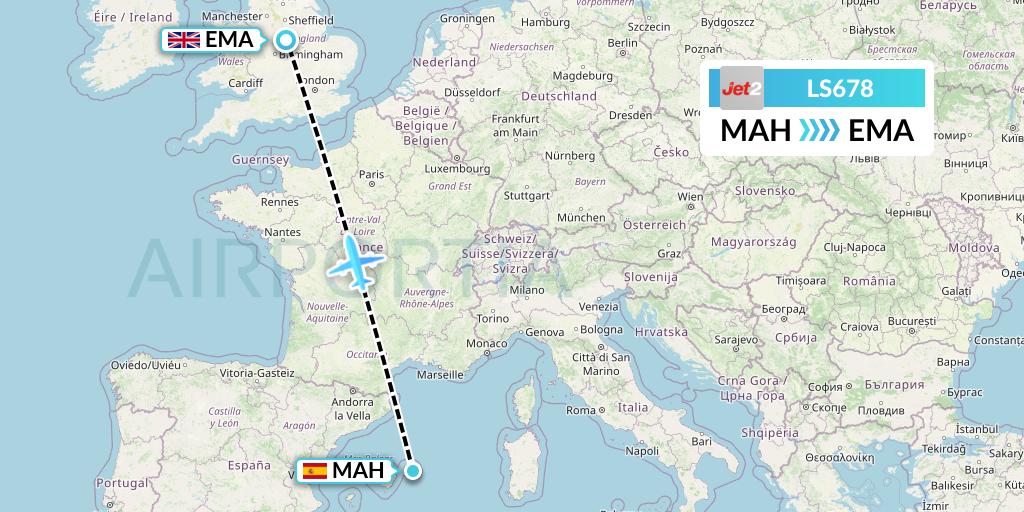 LS678 Flight Status Jet2 Mahon to East Midlands (EXS678)