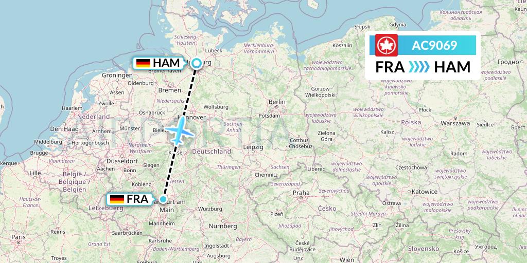 AC9069 Air Canada Flight Map: Frankfurt to Hamburg
