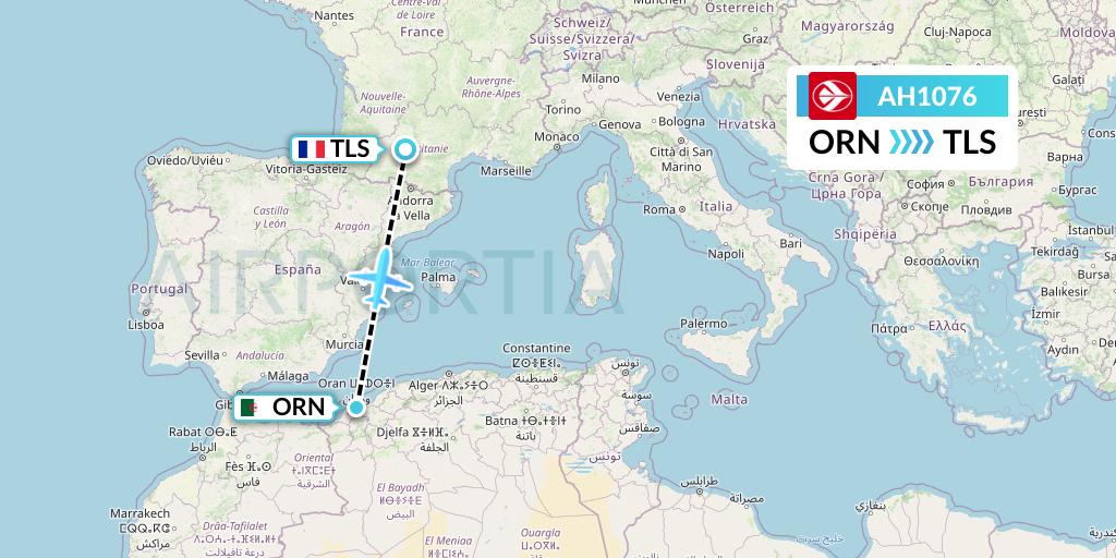AH1076 Air Algerie Flight Map: Oran to Toulouse