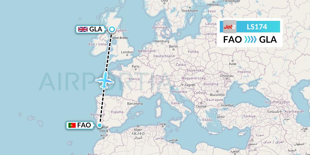 LS174 Jet2 Flight Map: Faro to Glasgow