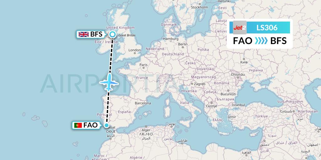 LS306 Jet2 Flight Map: Faro to Belfast
